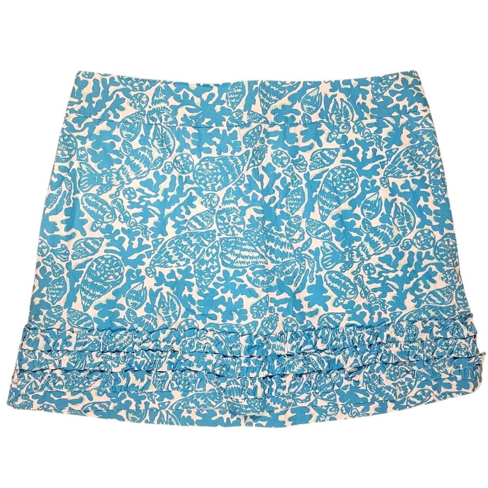 Lilly Pulitzer Skort/Skirt Seashells Coral Zip Back 100% Cotton Ruffle Hem Sz 8 - Picture 2 of 10